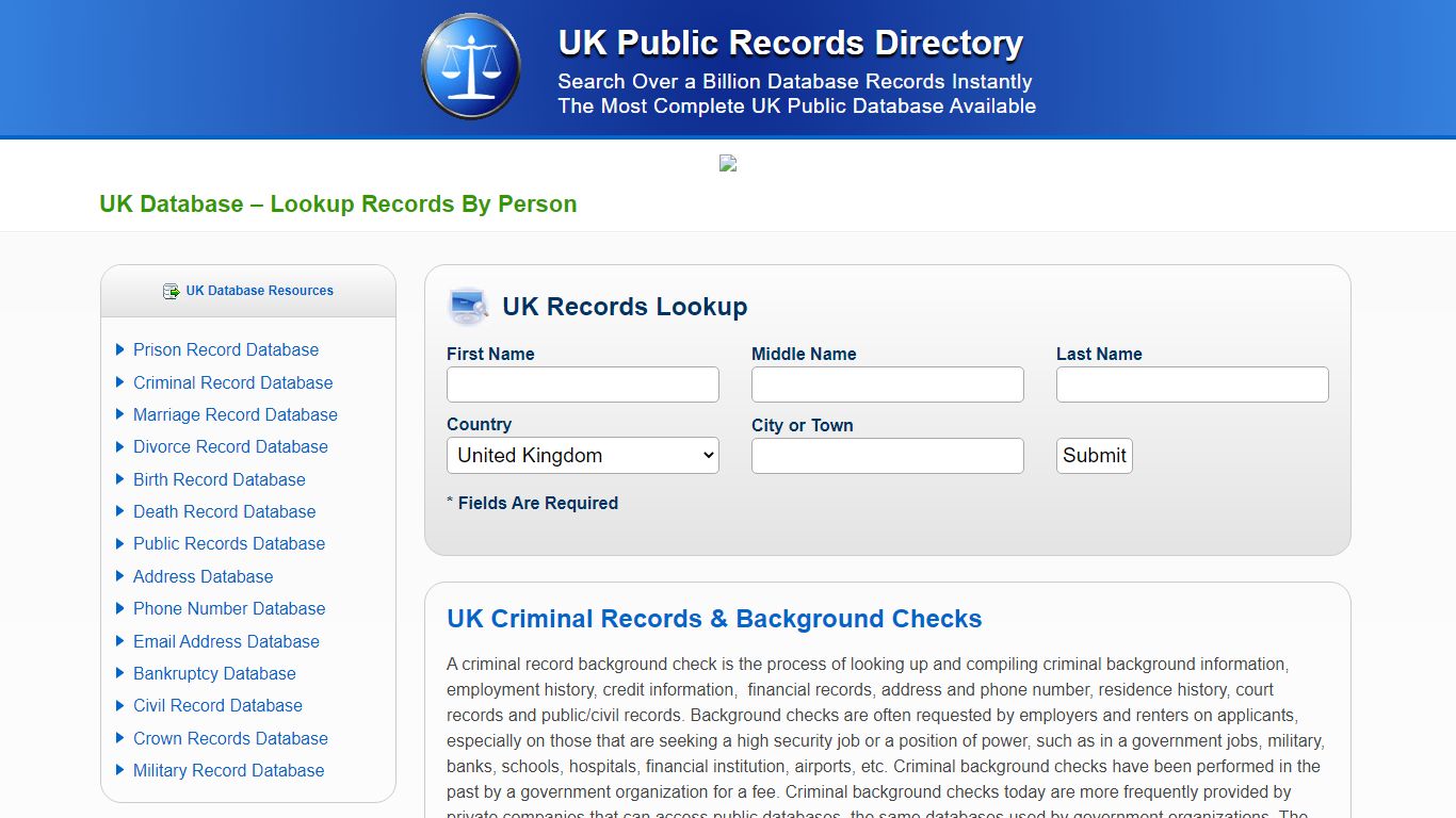 UK Public Records Directory - Lookup Records By Person